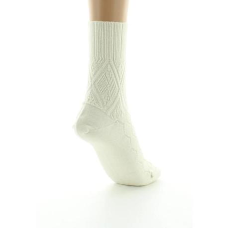 PERRIN - Chaussettes femme à maille fantaisie - Laine Bio - Ecru