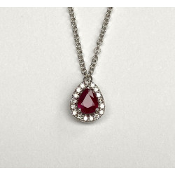 PENDENTIF POIRE RUBIS ET DIAMANTS.