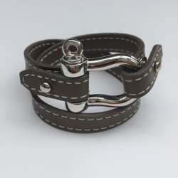 Bracelet cuir double tour avec manille en argent massif