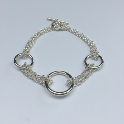 Bracelet chaine double avec 3 annaux en argent 925/1000.