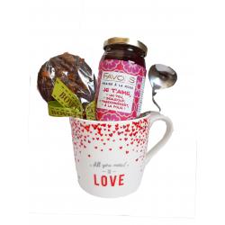 Mug All you need is LOVE avec 1 confiture FAVOLS et 1 sucette chocolat